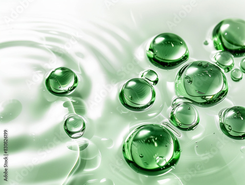Emerald Clarity: Green Glass Bubbles in Pristine Suspension