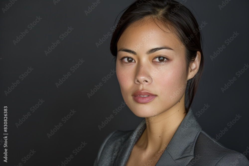 Head and shoulders portrait of beautiful young Asian woman, studio photo Head and shoulders portrait of beautiful young Asian woman, studio photo