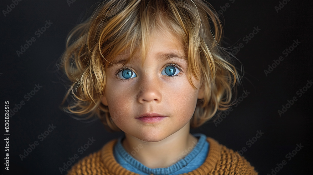 Professional studio photo portrait of a cute little boy, lovely kid with naive face, a child with a emotional expression, widescreen 16:9 Professional studio photo portrait of a cute little boy, lovely kid with naive face, a child with a emotional expression, widescreen 16:9