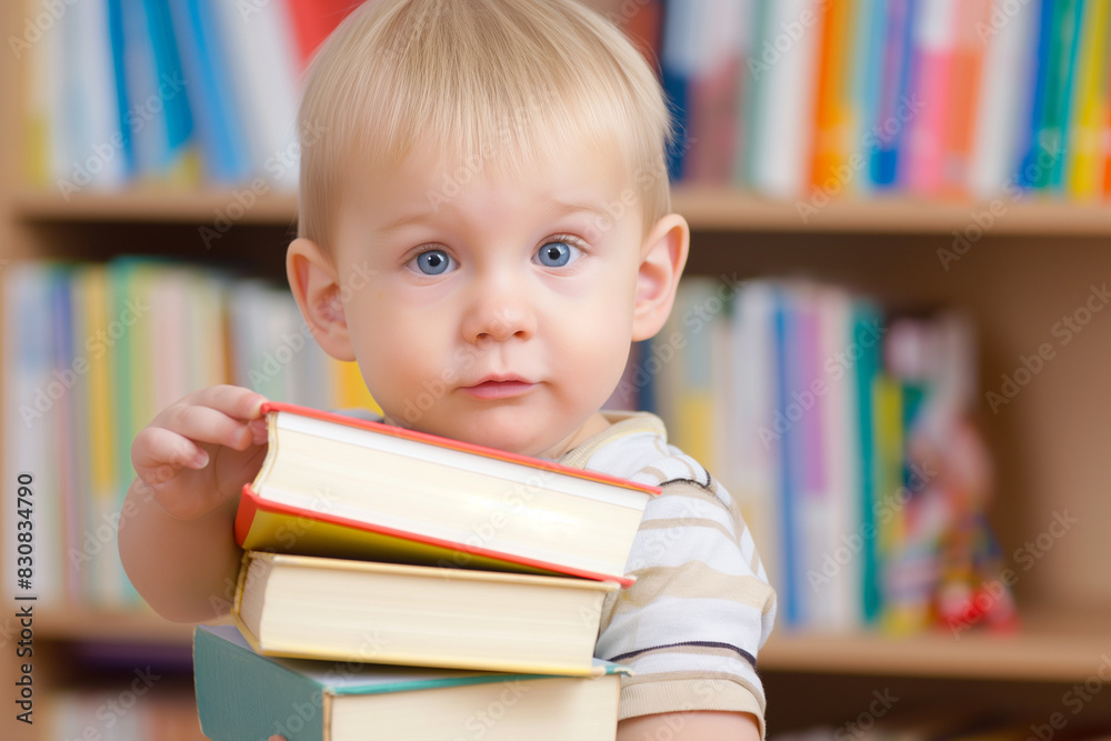 A little boy holds books in his hands on a monochrome background. Back to School. copy space A little boy holds books in his hands on a monochrome background. Back to School. copy space