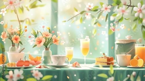 Celebrate Mom with a Warm and Inviting Mother s Day Brunch Setting Complete with Floral Arrangements Delectable Pastries and a Cozy Ambiance to Cherish the Occasion photo
