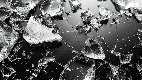Shattered Glass Window With Water Droplets