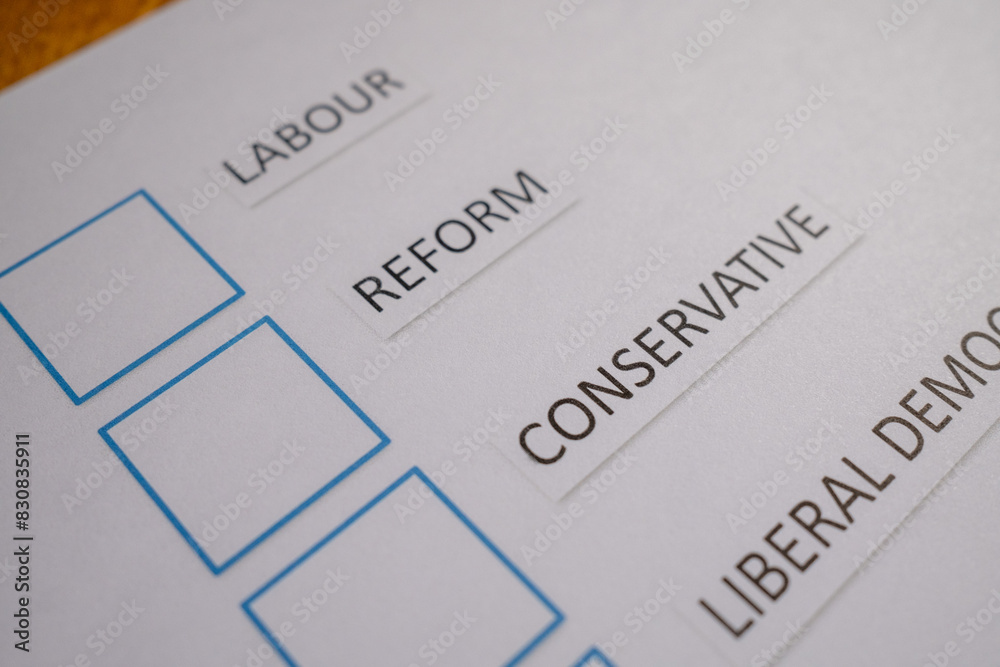 Obraz premium voting ballot form for uk political parties in general election 