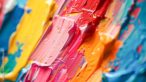 A close-up of an abstract painting with bold brush strokes and textured layers of paint, emphasizing depth and movement