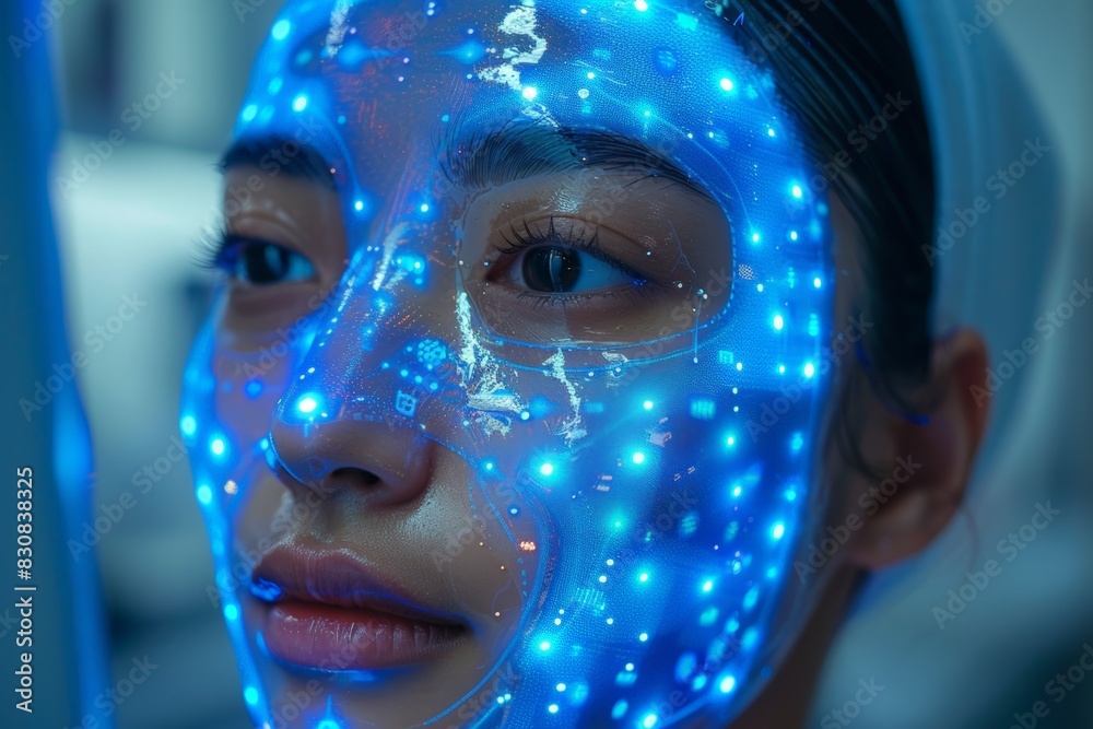 Woman wearing glowing face mask Woman wearing glowing face mask