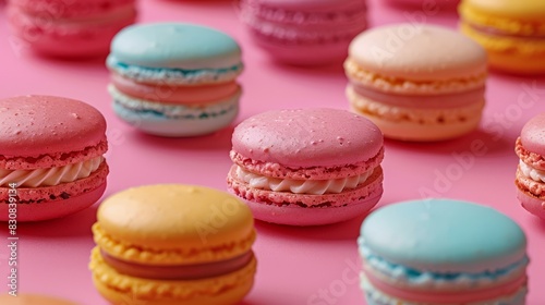 Assorted Colorful Macarons on Pink Background

