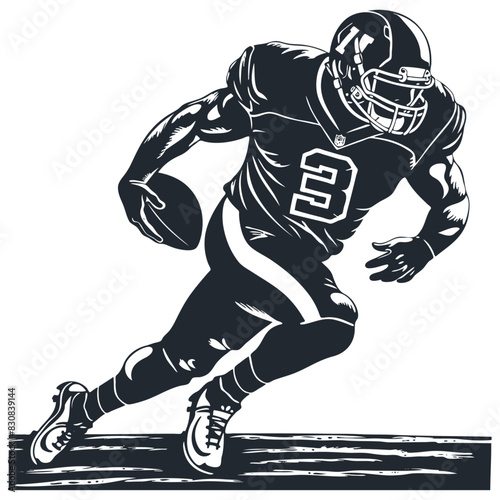 American football player running with ball,  vector illustration	