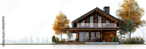 Drawing of a Small Log Cabin House