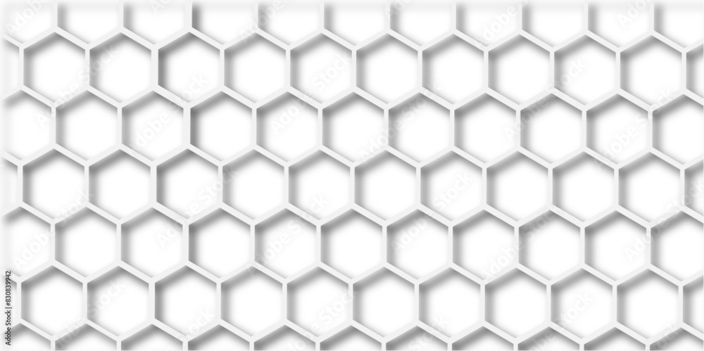 Fototapeta premium Abstract white background with hexagons . white Hexagonal Background Luxury White Pattern seamless bright white abstract honeycomb background 3D Futuristic abstract geometric mesh cell texture 