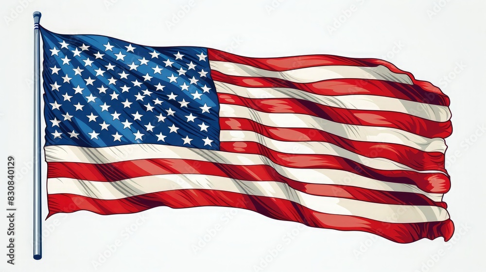 Fototapeta premium An American flag waving proudly in the wind, symbolizing freedom and patriotism.