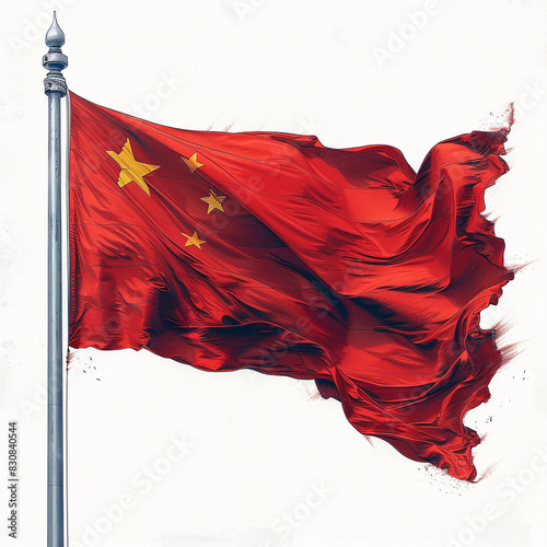 Chinese Flag Fluttering in the Wind