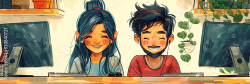 Man and Woman Working on Computers