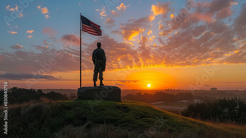 Man Standing on Hill Next to Flag