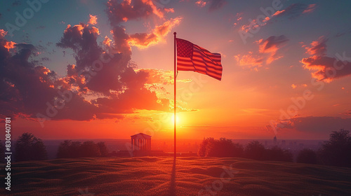 Flag on Flag Pole at Sunset