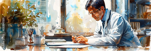Man Writing at Table