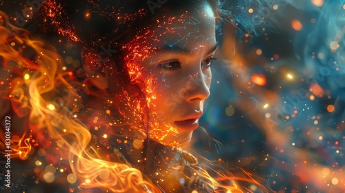 Vivid and energetic  this image features an abstract blend of intense fiery elements and sparkles