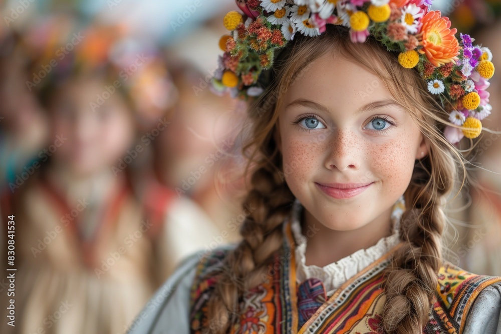 Young girl with braids and flowers in hair