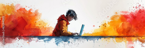 Child Using Laptop for Schoolwork