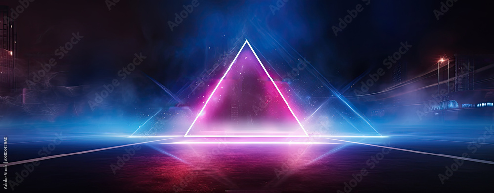 empty street with neon light in triangle shape empty street with neon light in triangle shape