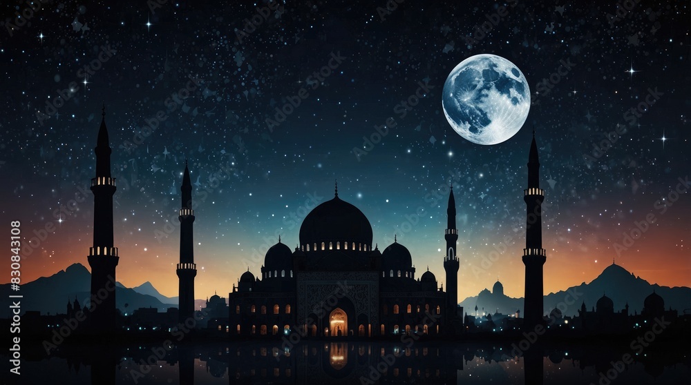 Majestic Islamic Structures under Moonlit Sky