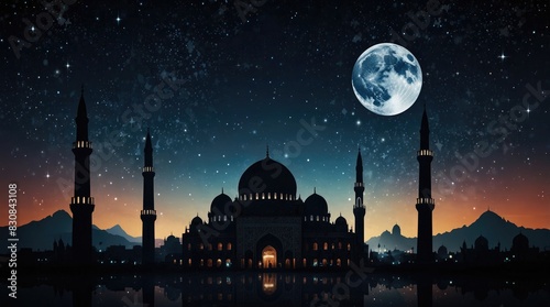 Majestic Islamic Structures under Moonlit Sky © boler