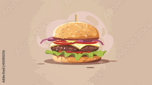Burger with cutlet salad cheese tomato and onions 