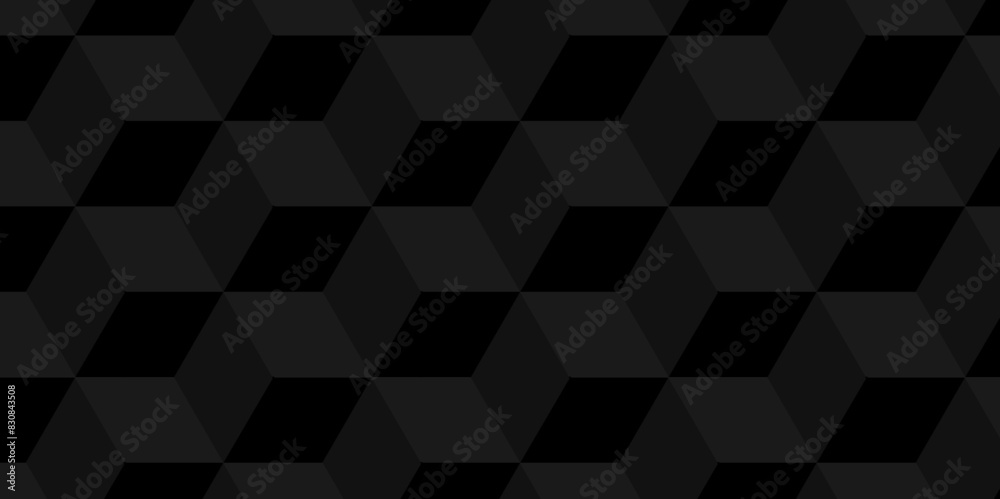 Obraz premium Minimal cubes geometric tile and mosaic wall grid backdrop hexagon technology wallpaper background. black and gray block cube structure backdrop grid triangle texture vintage design.
