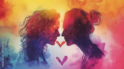Vibrant Watercolor Halftone Illustration Celebrating Pride Month with the Message of Love Conquering All