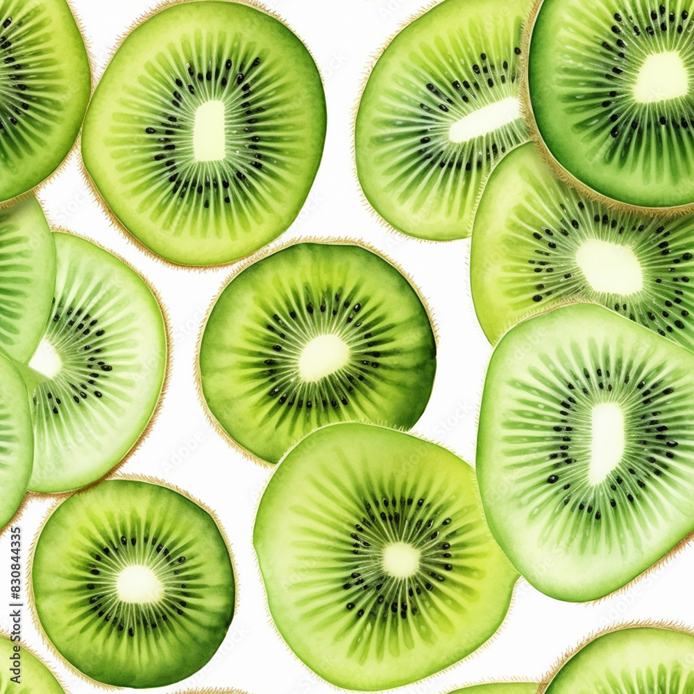 Sliced kiwi slices on a white background, seamless pattern. Sliced kiwi slices on a white background, seamless pattern.