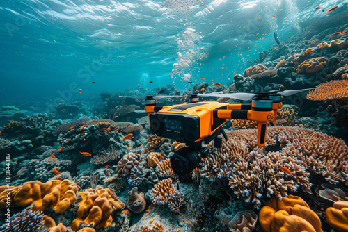 Underwater camera capturing coral reef photo