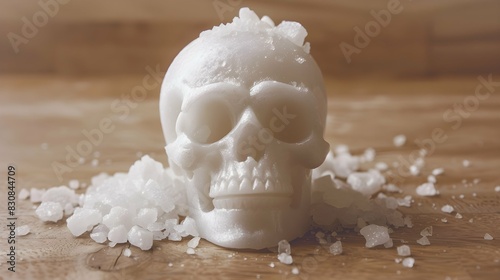 salt skull representing health dangers of high sodium consumption, a stark warning on dietary choices and their impact on health photo