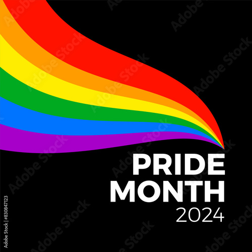 Pride month 2024 concept. Freedom rainbow flag, gay parade annual summer event. Design template for flyer, card, poster, banner, social media