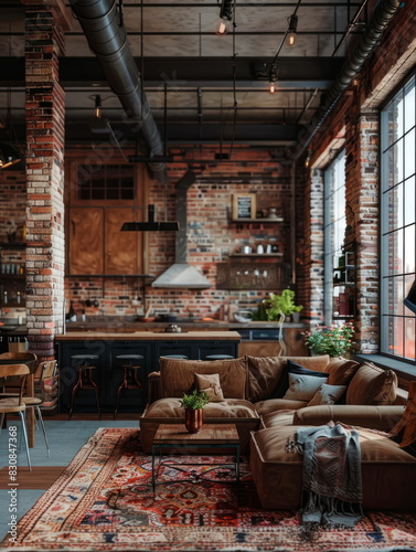 loft with exposed brick, metal beams, and industrial elements, creating a unique and edgy living space.