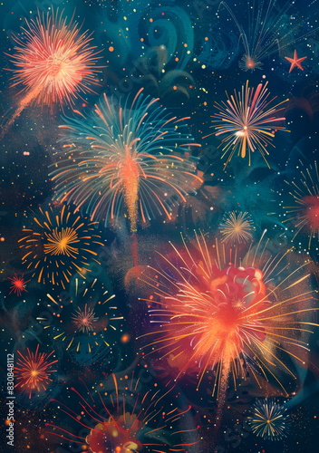fireworks exploding in the night sky, celebrating the joy and festivity of Eid-al-Adha. © Maximusdn