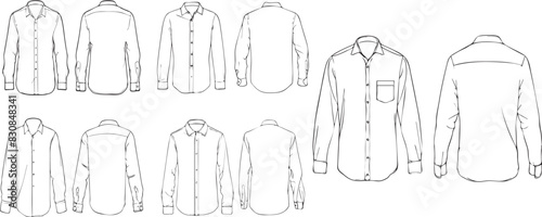 Men's formal shirt flat sketch illustration with front and back view. casual wear fashion illustration template mock up