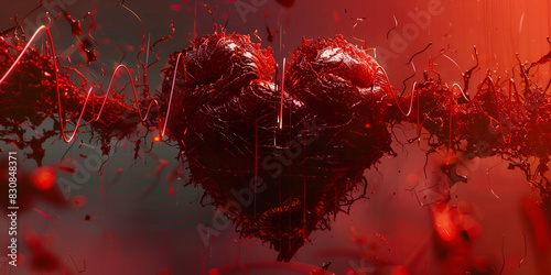Red heart with water splash effect on dark  Break heart hurting