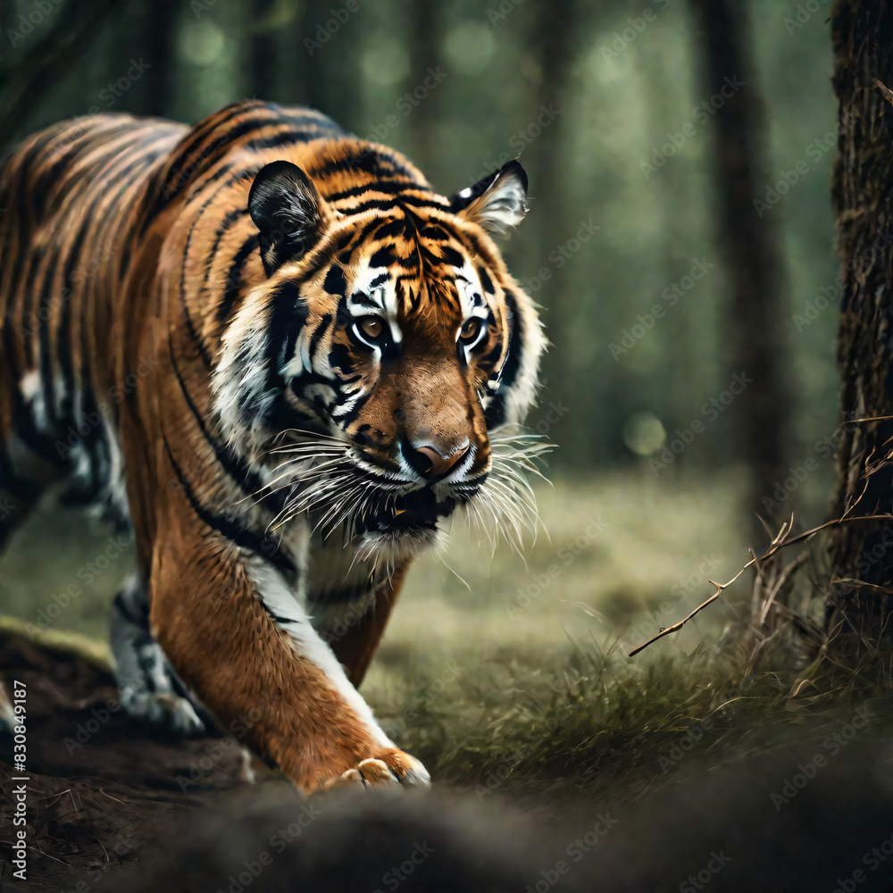Fototapeta premium Tiger is hunting in the forest