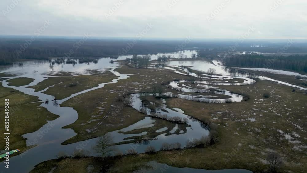 Aerial shot of Soomaa national park during spring time when it overflows Aerial shot of Soomaa national park during spring time when it overflows