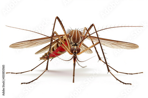 entire mosquito body. A comprehensive model of a macro camera. macro lens with 100mm focal length. Light of day. isolated against a white backdrop. scientific images