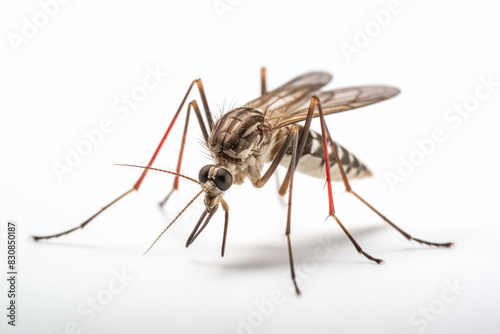 entire mosquito body. A comprehensive model of a macro camera. macro lens with 100mm focal length. Light of day. isolated against a white backdrop. scientific images