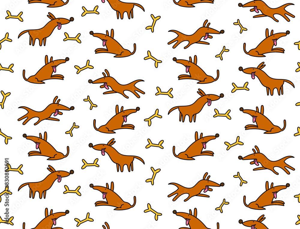 Obraz premium Colorful doodle pattern consisting of dogs on a white background