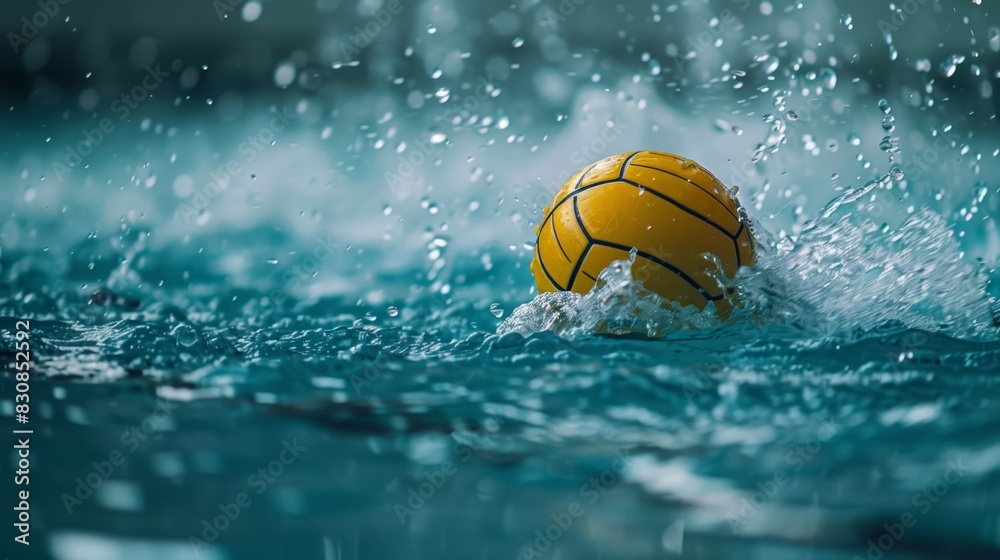 Water Polo Ball floating on water surface, close up, aquatic sports, vibrant, Composite, Olympic pool backdrop Water Polo Ball floating on water surface, close up, aquatic sports, vibrant, Composite, Olympic pool backdrop