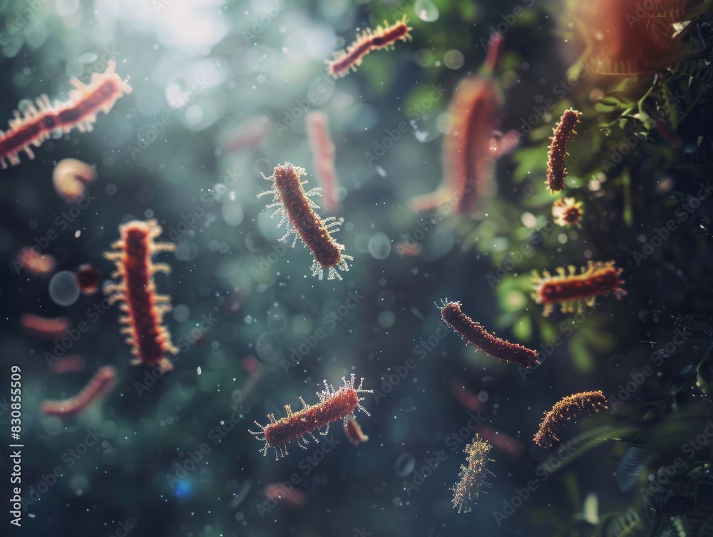 rod bacteria floating around in empty matter, blurry backround, realistic design rod bacteria floating around in empty matter, blurry backround, realistic design