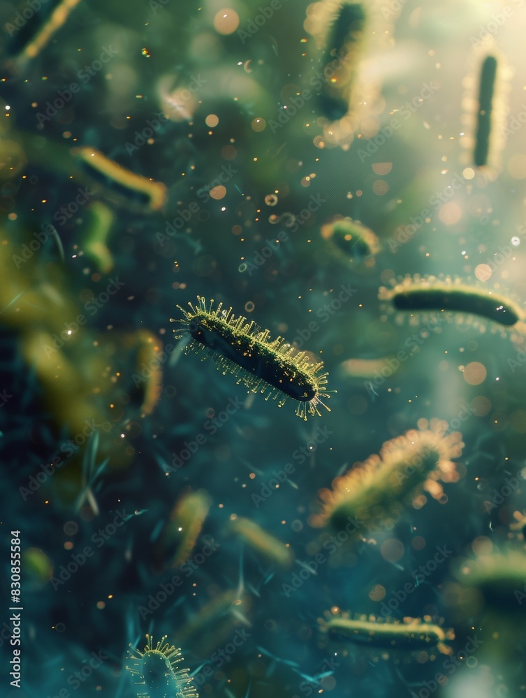 rod bacteria floating around in empty matter, blurry backround, realistic design rod bacteria floating around in empty matter, blurry backround, realistic design