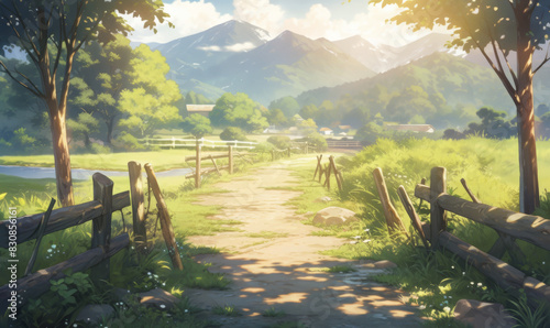 Anime background cel of a Beautiful landscape cinematic scenery photo