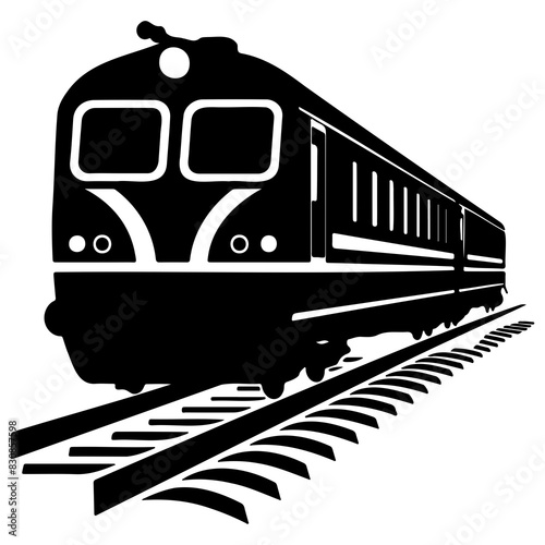 Black silhouette of a train on tracks, emphasizing transportation and travel, perfect for travel-related themes.