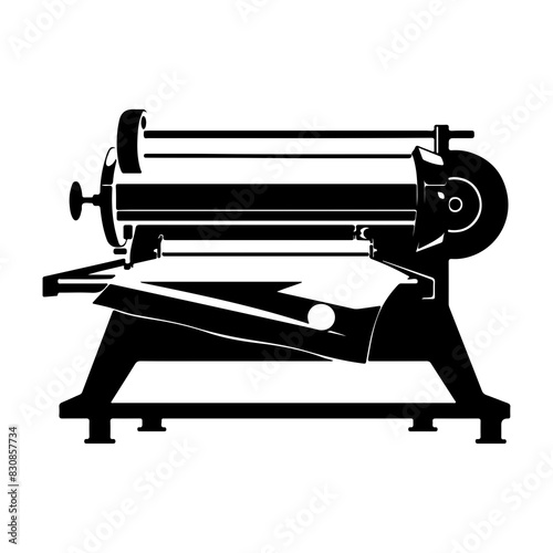 A black silhouette icon of a printing press  ideal for representing printing  publishing  or historical technology themes.