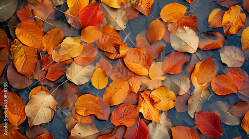 Autumn Leaves in Park. A picturesque park during autumn, trees with leaves in vibrant shades of red, yellow, and orange, fallen leaves carpeting the ground