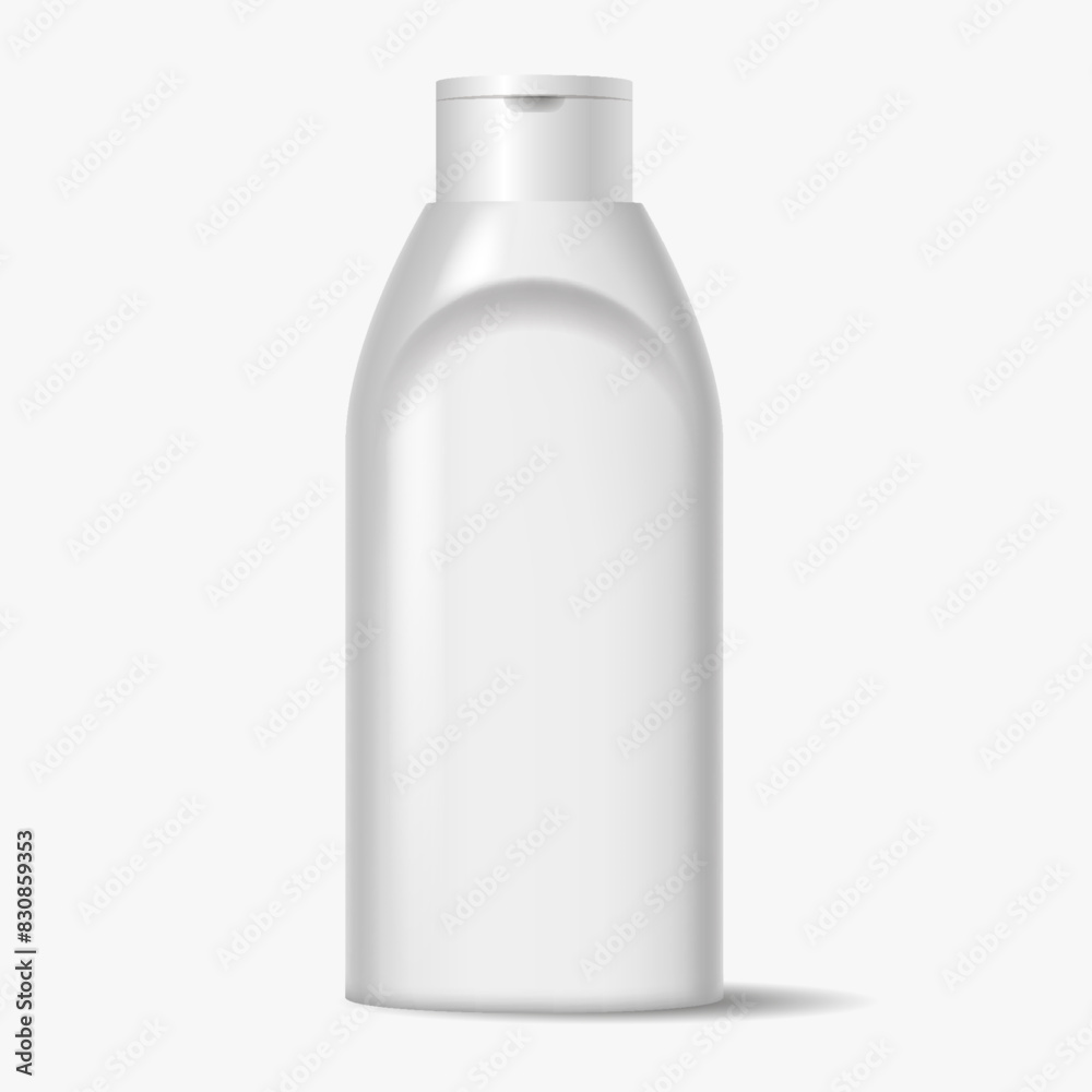 Plastic bottle of detergent with design template realistic vector illustration. Blank shampoo flask 3d object on white background Plastic bottle of detergent with design template realistic vector illustration. Blank shampoo flask 3d object on white background