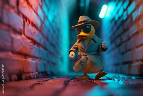 Duck in detective costume in fantasy concept.